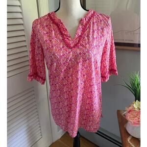 VINEYARD VINES Girls Tunic Large 14 Pink Shell Print Cotton Preppy Beach Coastal